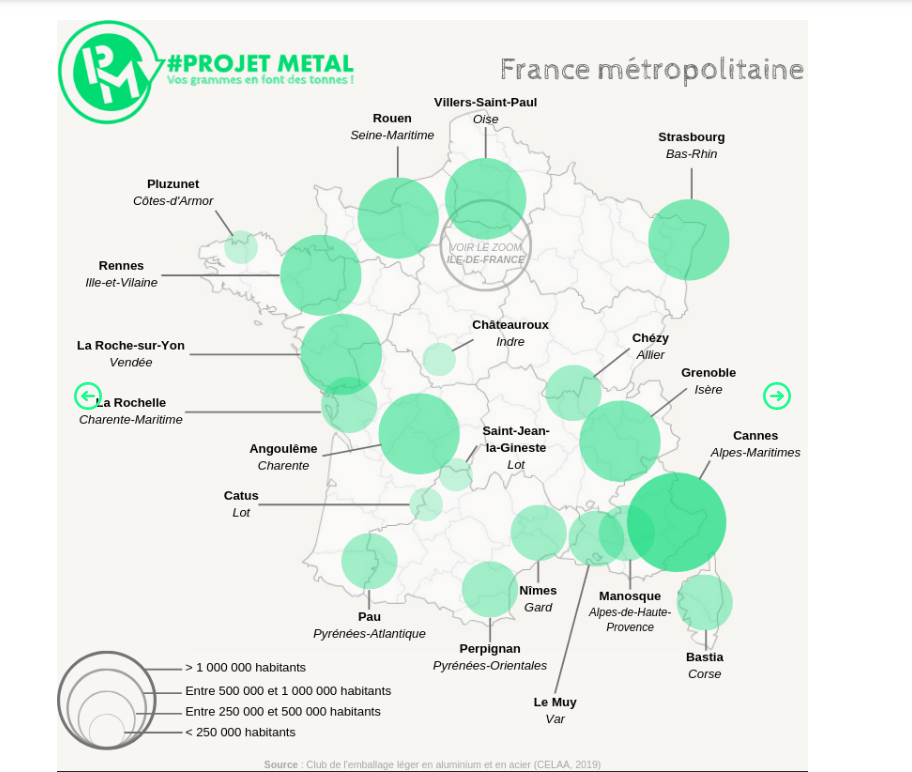 Carte de France Projet Métal pour le recyclage des capsules aluminium